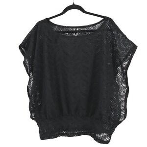 Rendezvous Lace Dolman Top Womens L Black Open Sides Sheer Romantic Festival